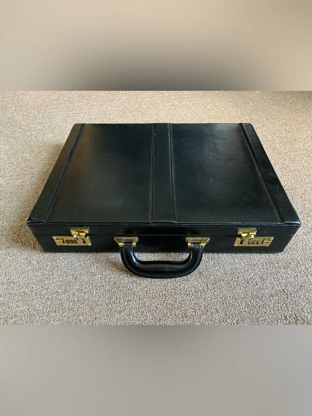 Vintage black leather Briefcase Suitcase Luggage Documents storage Computer bag